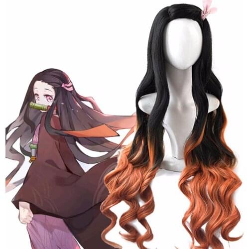 Kamado Nezuko Wig Demon Slayer: Kimetsu no Yaiba Nezuko Cosplay 95cm Gradient Long Hair Accessories Heat Resistant Synthetic Wig