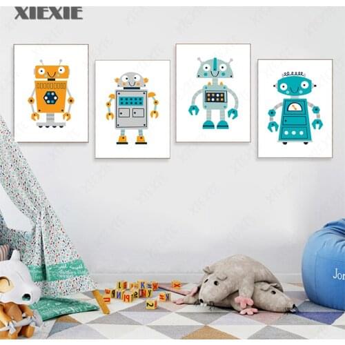 Creative Cartoon Robot Painting Print and Poster Wall Art Picture for Children Room Decoration Canvas Painting Living Room Decor