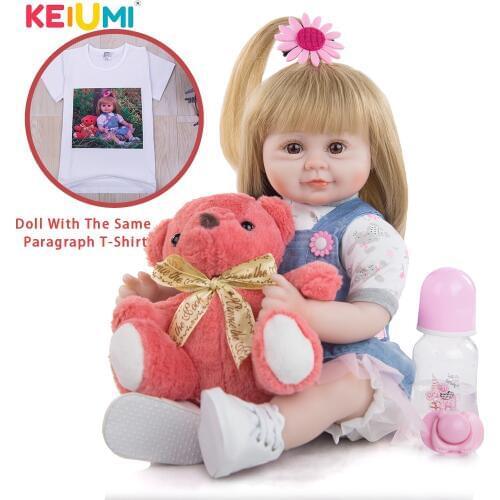 KEIUMI Reborn Baby Dolls 17 Inch Cloth Body Soft Silicone Baby Doll Toys New Design Smiling Dolls Toy Gift To Child Surprise