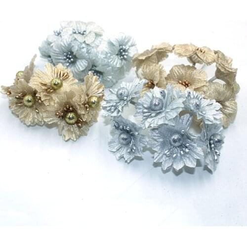 Hot 6 Pcs/lot or argent cerise fleurs artificielles Bouquet mariage noël décoration artisanat cadeau fausse fleur bricolage Scra