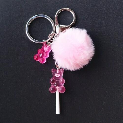 1PC Cute Women Keychain Fasion Gummy Bear Lollipop Multicolor Flatback Resin Charms Handbag Keyring