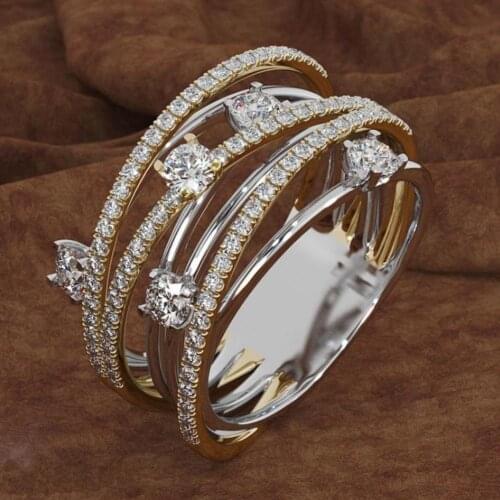 Fashion Women Cross Dual Color Cubic Zirconia Inlaid Ring Wedding Jewelry Gift hot