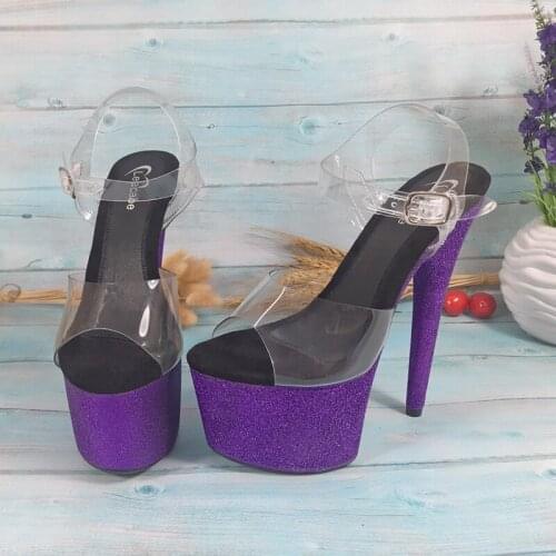 Leecabe New Purple Glitter Heels 17cm fancy pole dance sandals lady shoe high heel platform pole danceshoes