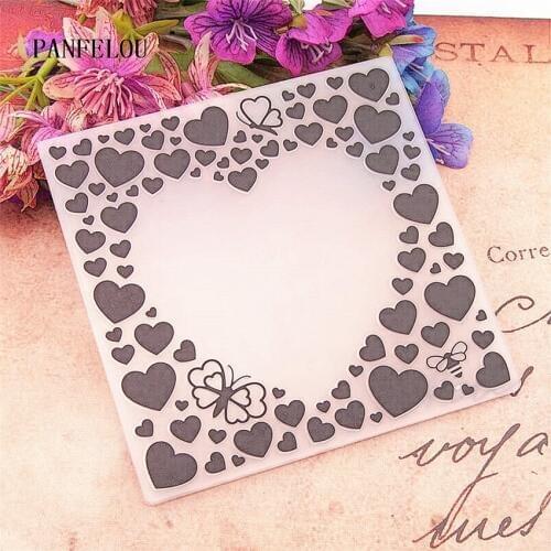 PANFELOU Heart-shaped outline Embossing folders Plastic For Scrapbooking DIY Template Fondant Cake Photo Album Card Making