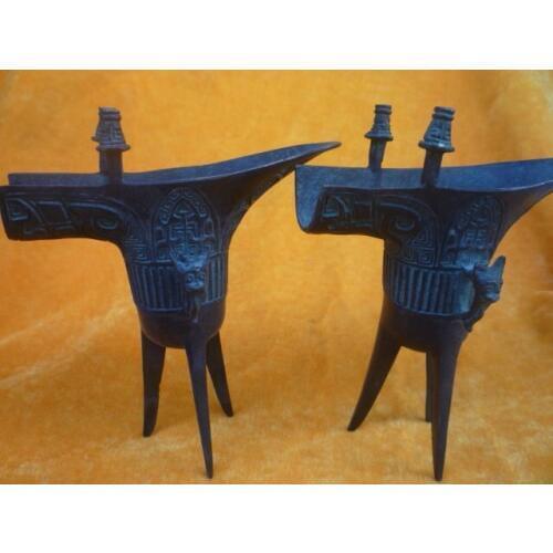 Rare Old a pair of Bronze goblet,fine emblazonry,Decoration,Free Shipping