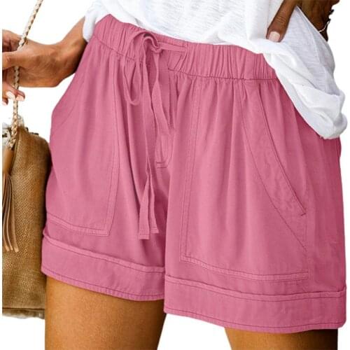 High Waist Women Shorts Pockets Comfy Candy Color Elastic Waist Loose High Waist Pockets Drawstring Short Women шорты женский