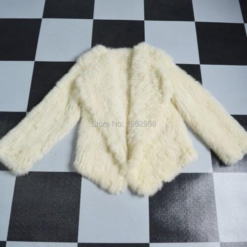 SJ461 Cream Color Beautiful Rabbit Fur Coat New Zealand Design Hand Knit Common Stylish Coat