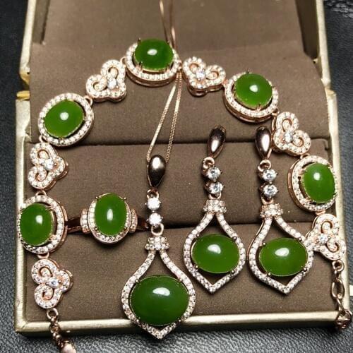 Super luxurious banquet set 925 silver set, ring necklace, earrings, bracelet, new shop promotion natural Jasper