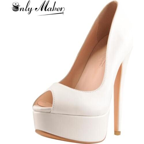 Onlymaker Platform Peep Toe High Heel Slip On Pumps Thin Stiletto Heels Party Multicolor Sexy Shoes Large Size Plus Size US5~15