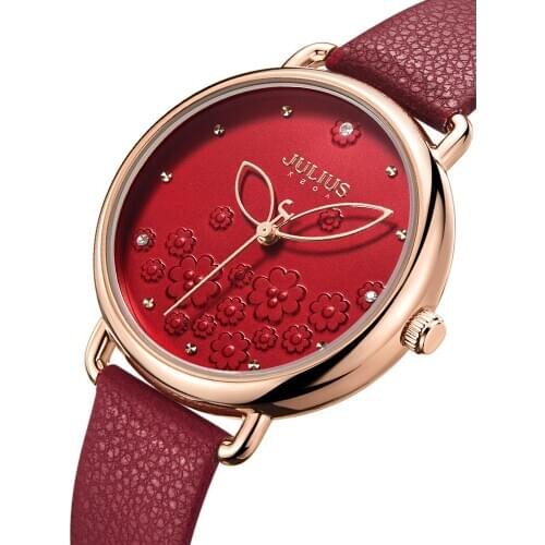 3D Four-leaf Clover Julius Womens Watch Japan Mov't Hours Fashion Clock Real Leather Bracelet Girls Birthday Lucky Gift Box