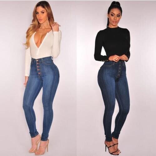 Womens Denim Skinny Ripped Pants High Waist Stretchy Jeans Slim Pencil Trousers