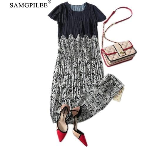 Women T-shirts 2020 Plus Size Womens Office Lady Pleated Patchwork Knee-length Empire O-neck Tops For Women Tshirt Oversize 3XL