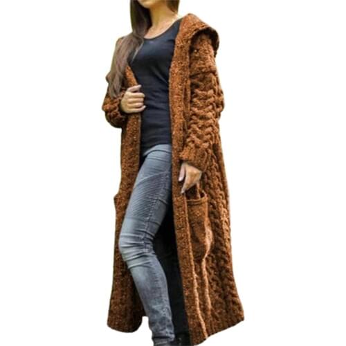 Cardigan Women Coat Solid Color Long Sleeve Braid Knit Cardigan Hooded Sweater Coat Overcoat Womens Clothing женская куртка