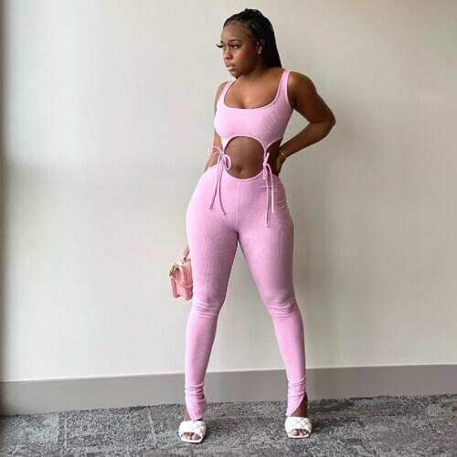 Bandage Fitness Fashion Women Matching Sets Sleeveless Solid Sporty Workout Two Piece Outfits Skinny Top And Pants Set