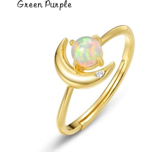Green Purple Real 925 Sterling Sliver Rings For Women Opal Zircon Moon Finger Rings for Women Adjustable Free Size Fine Jewelry