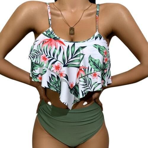 Ladies Sexy Bikini Ruffle Print High Waist Split Swimsuit Sleek and Durable good elasticity Elegant and Stylish Fusion sexy