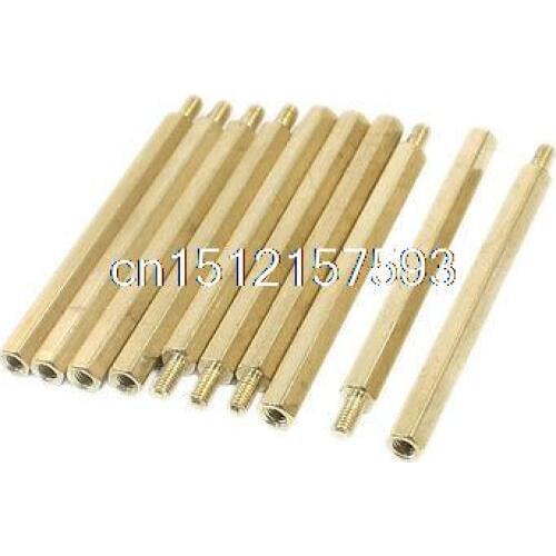 10Pcs M3 x 50mm x 56mm Gold Tone Brass Male Female Hexagon Standoff Spacer