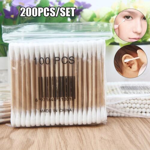 200Pcs Wooden Cotton Swabs Biodegradable Double Tipped Wood Cotton Buds for Makeup SSwell