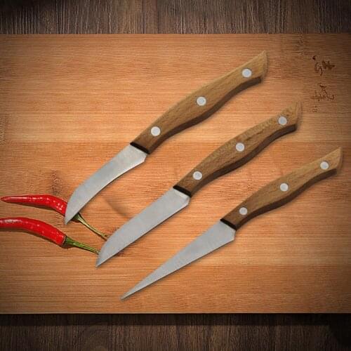 3PCS Kitchen Vegetable DIY Carving Knives Professional Chef Sharp Well Food Fruit Knife Mahogany Handle Stainless Steel Blade