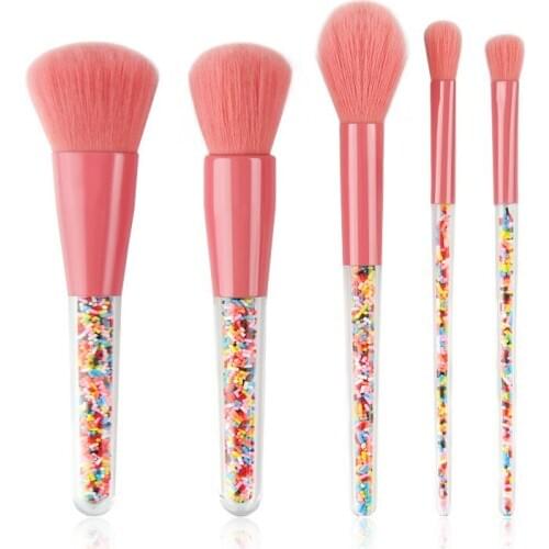 5Pcs Makeup Brushes With Diamonds Powder Eye Shadow High Gloss Silhouette Cosmetics Brushes Set Soft Colorful Candy Color Brushs