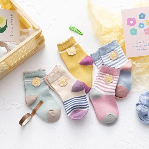 5Pcs/Lot Childrens Kawaii cute Flowers sock with print Childrens socks for 10 years old girls Autumn And Winter Free shipping