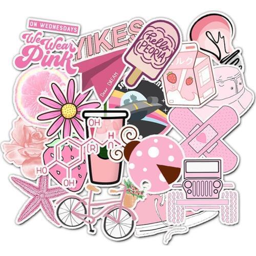 50PCS Cartoon Pink Computer Stickers Waterproof DIY Skateboard Suitcase Laptop Decals For For Notebook Graffiti Sticker