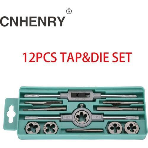 Free Shipping 12PCS Metric Handle Taps Dies Sets Kits Adjustable Tap And Die Wrench Carbon Steel Hand Screw Taps Hand Tools
