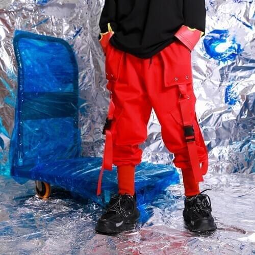 Adult&Children Size Red Hip Hop Pant Jazz Dance Costume Casual Clothes Pantalon Fille Performance Wear Fashion Stage Outfit 3605