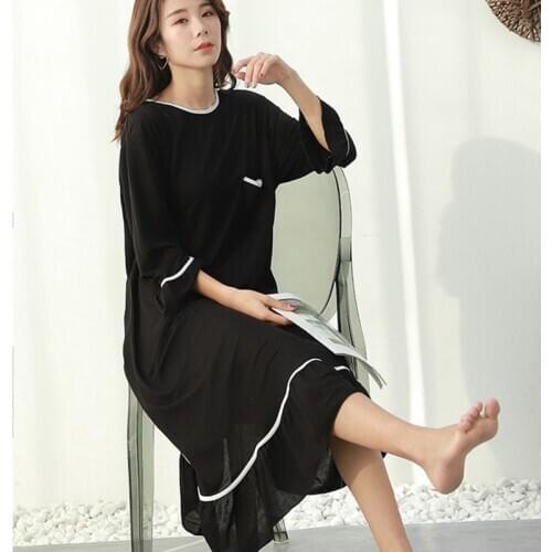 Home service spring and autumn new large size Nightgown dress female fat mm long sleeve nightdress loose and thin пижама