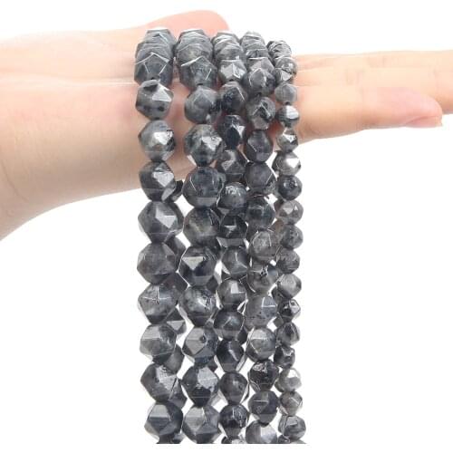 Faceted Black Spectrolite Natural Stone Beads Round Loose Space Beads For Jewelry Making DIY Bracelet Charm Accessories 6/8/10MM