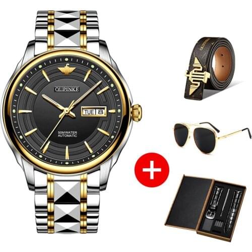 OUPINKE Automatic mechanical man watches set superior luxury stainless steel belt Waterproof mans watch Mirro sapphire glasses