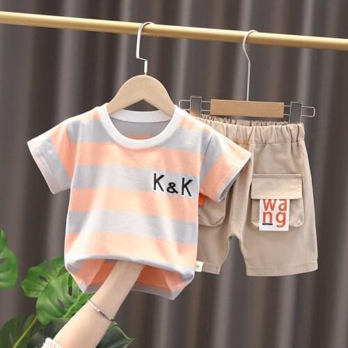 Summer Children Boys Clothing Kids Strips Embroidery T-Shirt Shorts 2Pcs/Sets Toddler Leisure Sport Suits Baby Cotton Tracksuits