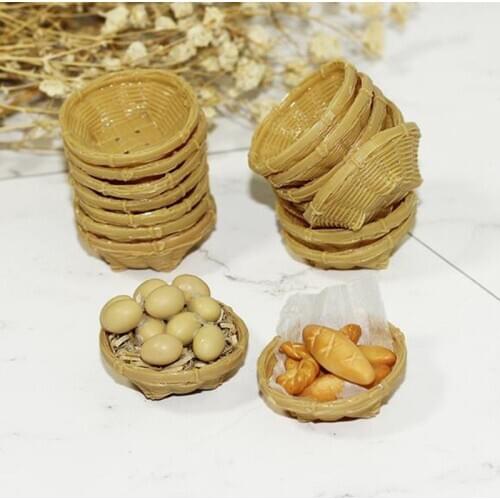 Mini 1:12 Cute Dollhouse Rattan Plastic Frame Hand-woven Vegetable Food Storage Basket Dolls Miniature Decoration