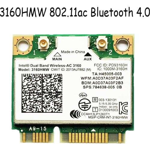 Mini PCI-e Wifi Wireless bluetooth laptop card Dual Band 2.4ghz 5Ghz For Intel 3160 3160HMW 802.11ac Wireless AC + Bluetooth 4.0