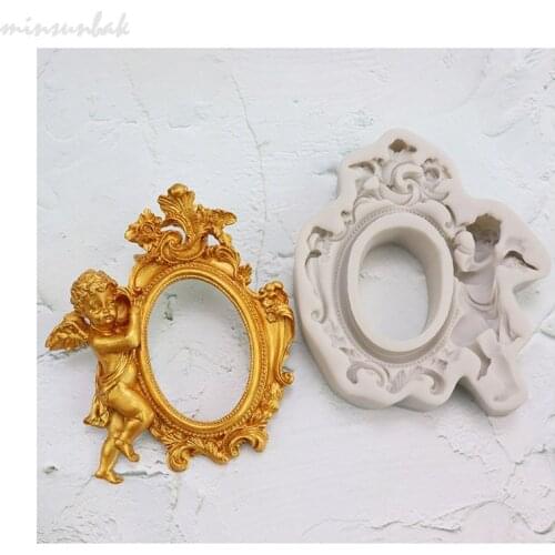 Minsunbak Large Angel Photo Frame Foaming Silicone Mold European Frame Chocolate Mold Diy Cake Decoration Border Pattern