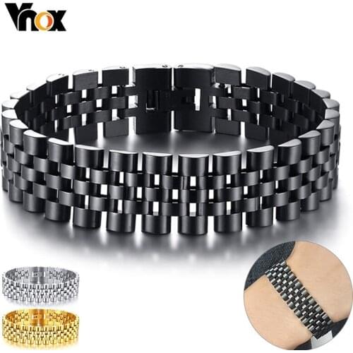 Vnox 15.5mm Mens Bold Chain Bracelet Polished Stainless Steel Heavy Chunky Punk Watch Link Wristband Cool Statement Bangle