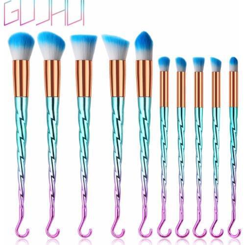 GUJHUI 10pcs Make up Brushes Beauty Tool Fan Brush Bright Exclusive New Products Makeup Brushes Set Foundation unicorn Brush