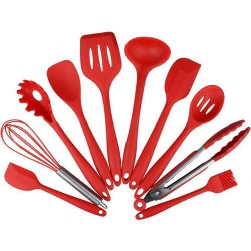 Cutlery Set Silicone Kitchenware 10 Piece Set Non-stick Silicone Kitchenware Set Green Cooking Shovel Spoon Tool Kitchenware 030