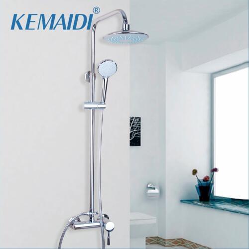 KEMAIDI Bathroom Rainfall Shower Head Waterfall Shower Sets Faucet Wall Mounted With Slide BarPolished Chrome Mixer Taps