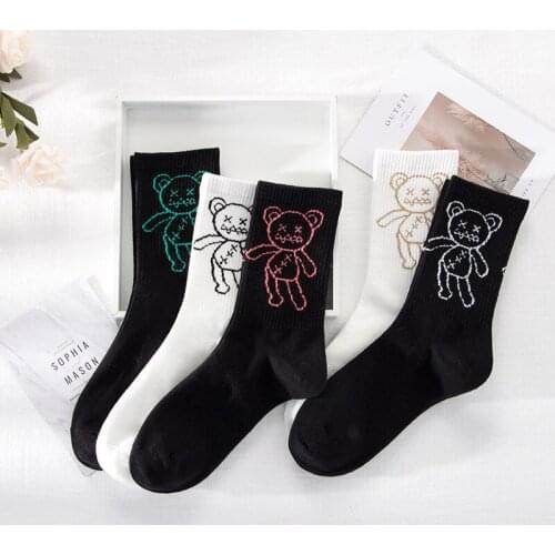 Girls Socks Kawaii Big Bear print Cartoon White Black Casual Funny Socks Fine Cotton Knitting Calcetines Skarpetki Korean Meias