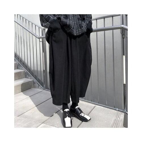 2020 Autumn and winter new black pants womens design wide leg trousers loose straight leg nine-point trousers