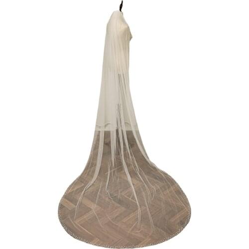 Popodion Wedding Accessories Pearl Long 3m Chapel Trailing Bridal Veil Accessories Wedding Veil Bridal Headwear ROM80282