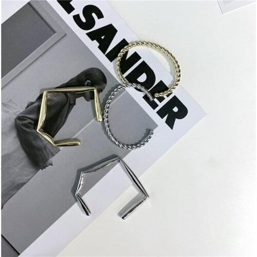 Origin Summer Unique Design Metallic Geometrical Irregular Link Bangle for Women Femme Gold Silver Color Open Bangle Jewellery