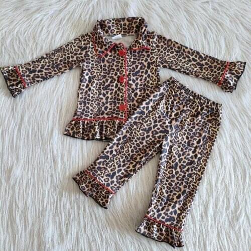 RTS Sleepwear Boutique childrens Girls long sleeve Leopard pajamas nightwear clothes Lovely kids clothing