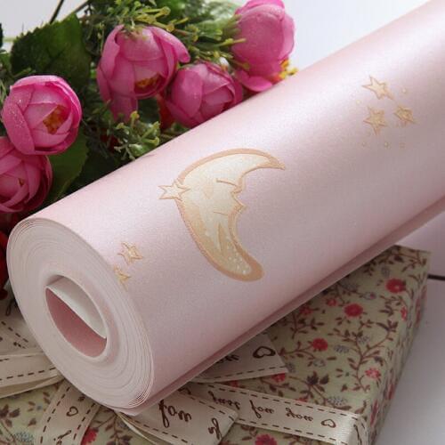 60cmx5m Self adhesive wallpaper For Girls Bedrooom Home Decor Lovely moon Wallpaper 3d Romantic Flower Texture Contact paper