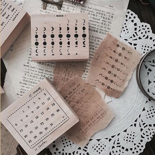 Vintage date week moon phase calendar decoration stamp wooden rubber stamps for scrapbooking stationery DIY craft standard stamp