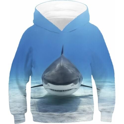 Animal Deep Sea Shark Print Boys Girls Hoodies Spring Autumn Children Hooded Sweatshirt Kids Pullover Baby Clothes Casual Tops
