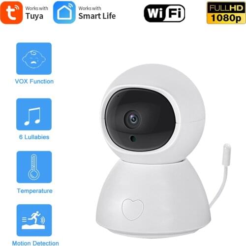 Tuya Smartlife Video Baby Monitor Camera 1080P HD Night Vision 360° PTZ Remote 2 Way Audio VOX Lullaby Record Support SD Card
