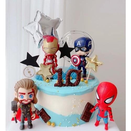 6 Pcs Birthday Cake Decoration Disney Avengers Cake Decoration Plastic Spiderman Superhero Iron Man Captain America Decoration