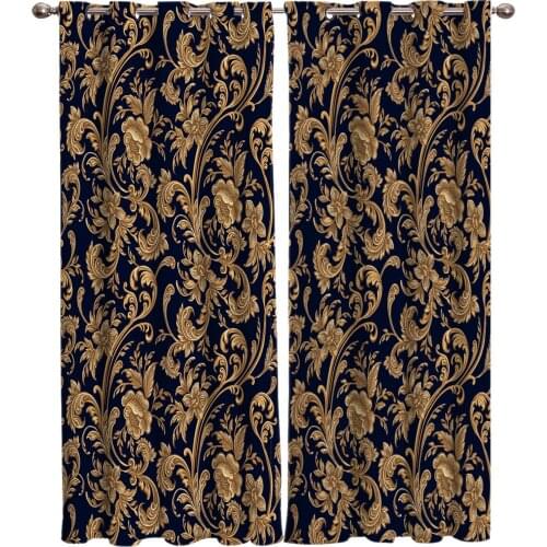 Baroque Golden Flower Leaves Gorgeous Window Curtains Scenic Curtains for Living Room Decorative Items Living Room